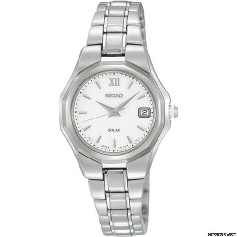 Seiko White Dial Solar Power Stainless Steel Ladies Watch SUT053