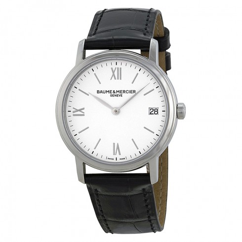 Baume and Mercier Classima Silver Dial Black Leather Ladies Watch 10148