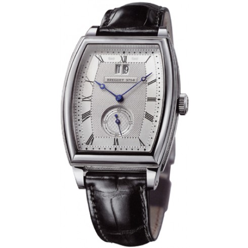 Breguet Heritage Big Date Silver Dial 18kt White Gold Black Leather Men's Watch 5480BB12996