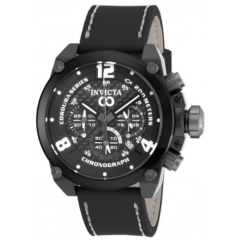 Invicta Corduba Chronograph Black Carbon Fiber Dial Black Leather Men's Watch 18935