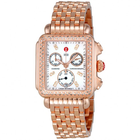 Michele Deco Day White Dial Diamond Bezel Rose-Gold Ladies Watch MWW06P000109