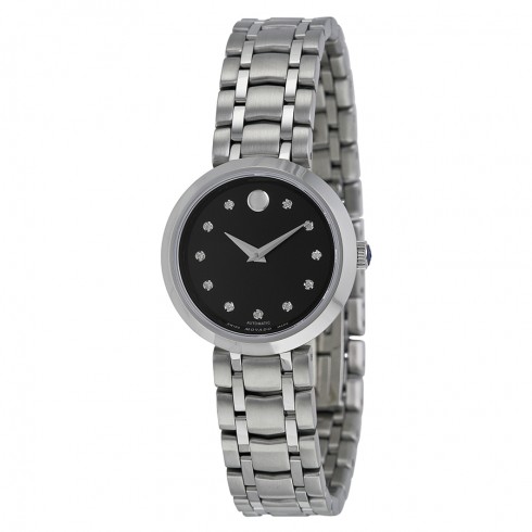 Movado Automatic Black Dial Stainless Steel Ladies Watch 0606919