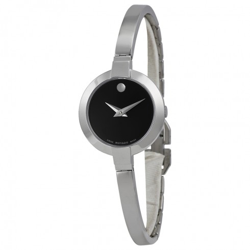 Movado Bela Black Dial Stainless Steel Bangle Ladies Watch 0606595