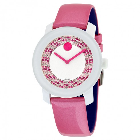 Movado Bold White Dial with Pink Pav�� Crystal Dial Ladies Watch 3600319