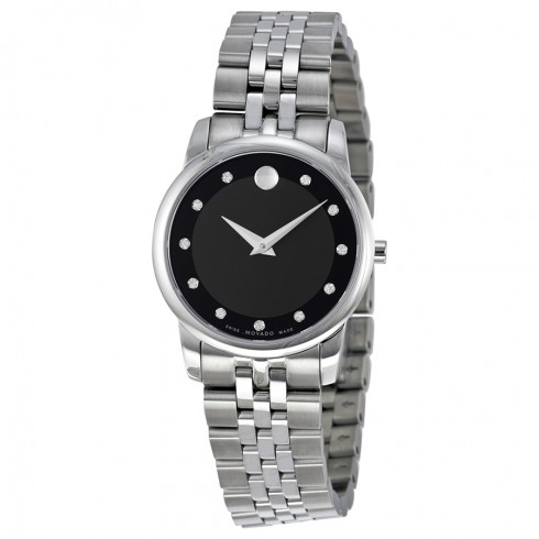 Movado Museum Quartz Black Dial Silver Stainless Steel Ladies Watch 0606858