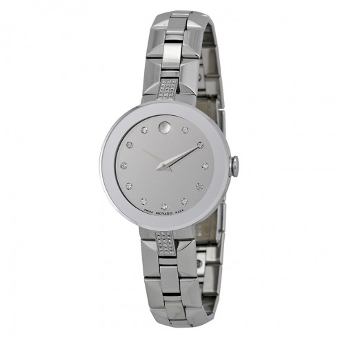 Movado Sapphire Silver Diamond Dial Stainless Steel Ladies Watch 0606815