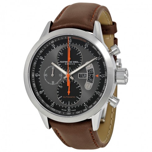Raymond Weil Freelancer Grey and Black Dial Brown Leather Men's Watch 7745-TIC-05609