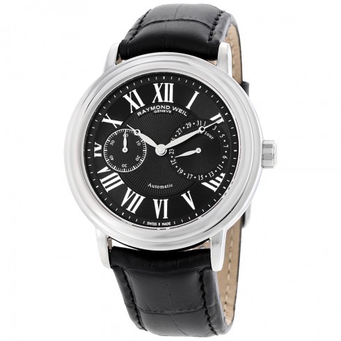 Raymond Weil Maestro Black Dial Black Leather Automatic Men's Watch 2846-STC-002