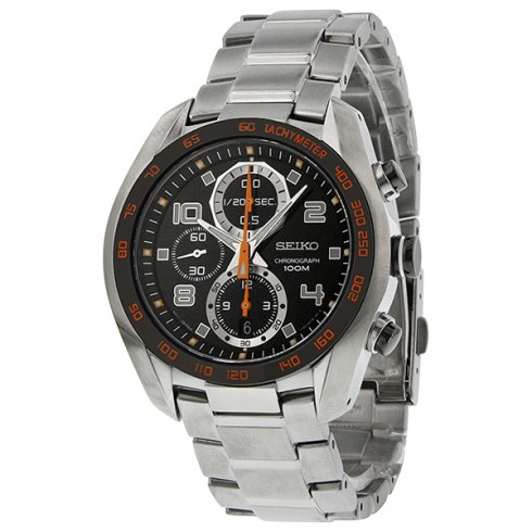 Seiko Chronograph Black Dial Stainless Steel Men's Watch SNDD37