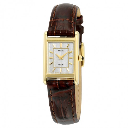 Seiko Champagne Dial Brown Leather Ladies Watch SUP252