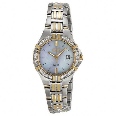 Seiko Solar Mother of Pearl Dial Two-tone Ladies Watch SUT088