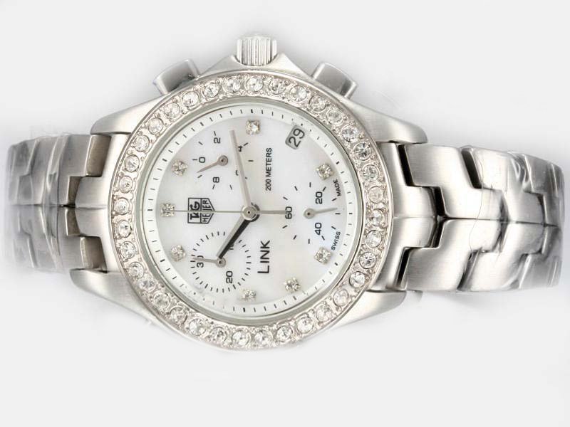 TAG Heuer Link 47120/000P-9216 White Dial Diamond Bezel Stainless Steel Case Watch