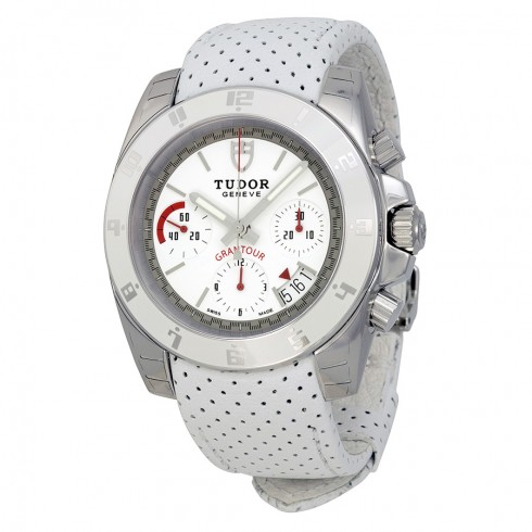 Tudor Grantour Chronograph White Dial White Microperforated Leather Men's Watch 20350W-WSWMCPL