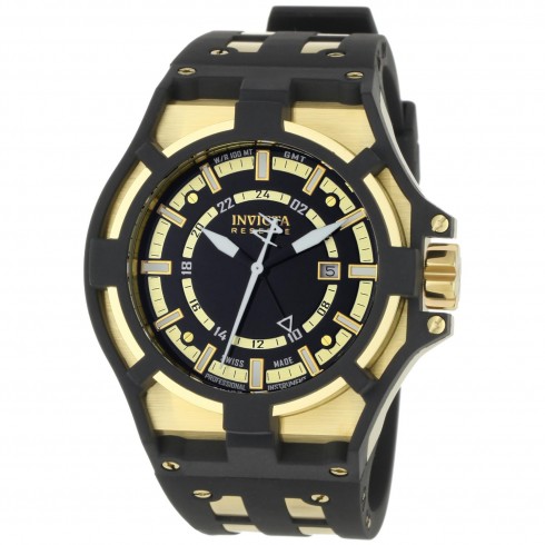 Invicta Reserve Collection Akula GMT Black and Gold Dial Black Polyurethane Men's Watch 0630 watches