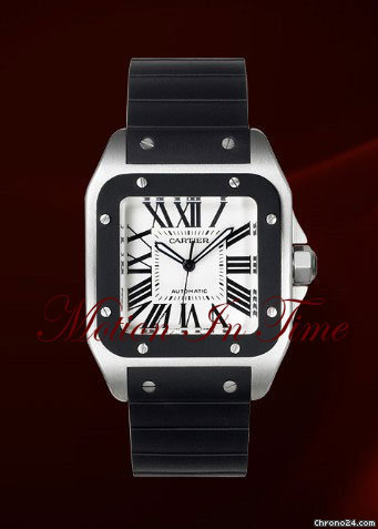 Cartier SANTOS 100 XL STAINLESS STEEL & BLACK RUBBER ~ 2011 NEW watches