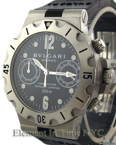 Bulgari Scuba Chronograph Stainless Steel On Rubber Strap Black Dial watches