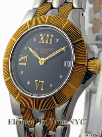 Patek Philippe Neptune 2-Tone Gold/Steel On Bracelet Black Dial watches