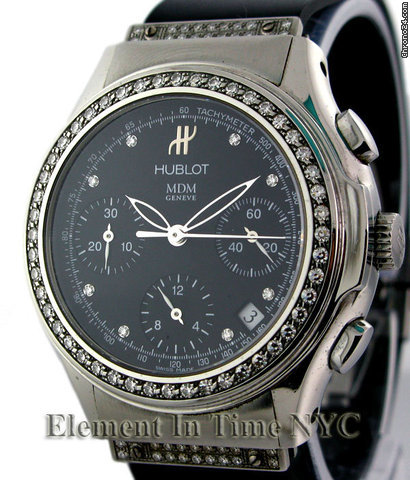 Hublot Classic Chrono Steel On Rubber Strap Diamonds Black Dial watches