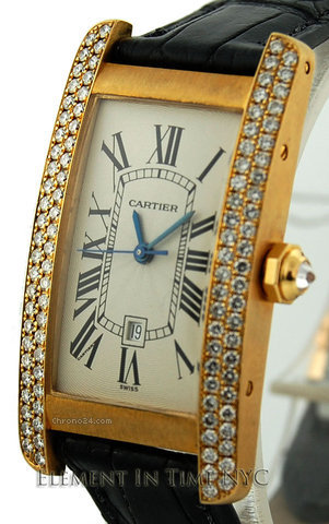 Cartier Tank Americaine Yellow Gold 2 Row Factory Diamonds watches