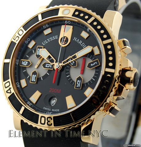Ulysse Nardin Maxi Marine Diver Chrono Rose Gold 8006-102 B+P watches