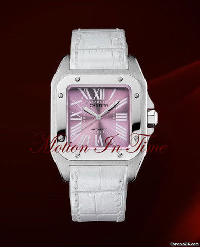 Cartier SANTOS 100 MM-MIDSIZE STAINLESS STEEL w/ PINK LACQUERED DIAL watches