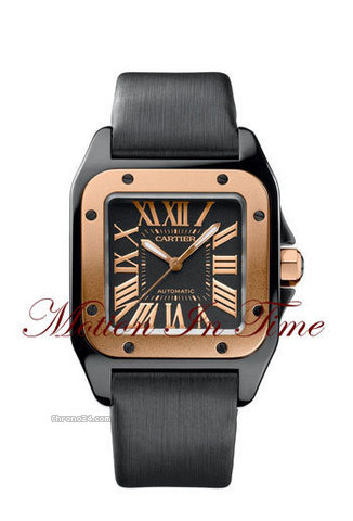 Cartier SANTOS 100 mm-MIDSIZE BLACK CERAMIC & ROSE GOLD SPECIAL ED. watches