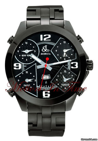 Jacob & Co. The Five Time Zone Watch Black PVD Steel on Bracelet 47mm watches