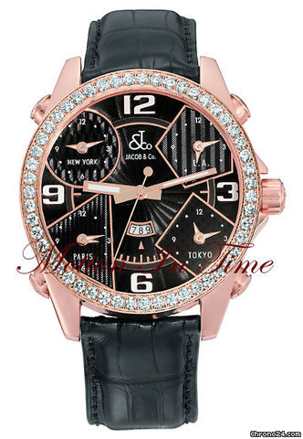 Jacob & Co. The Five Time Zone Watch Rose Gold "Black" w/ 5.00ct Diamond watches