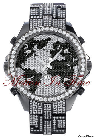 Jacob & Co. FIVE TIMEZONE "THE MONSTER" BLACK STEEL FUL DIAMOND MAP 2010 watches