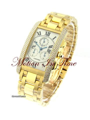 Cartier TANK AMERICAN CHRONOGRAPH YELLOW GOLD DIAMOND - NEW RARE watches
