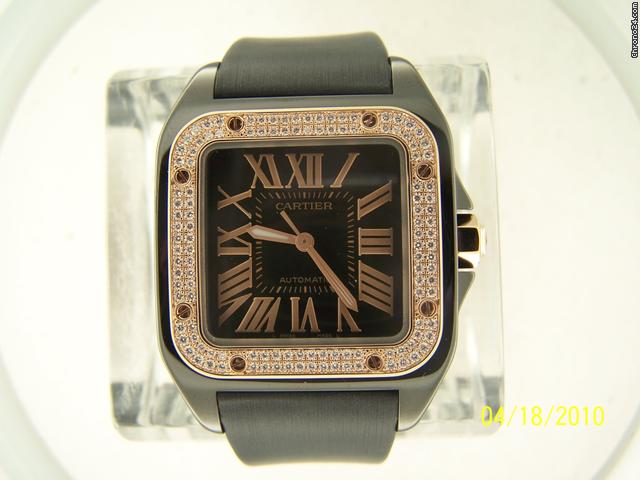 Cartier SANTOS 100 BLACK CARBON & ROSE GOLD WITH DIAMOND BEZEL watches