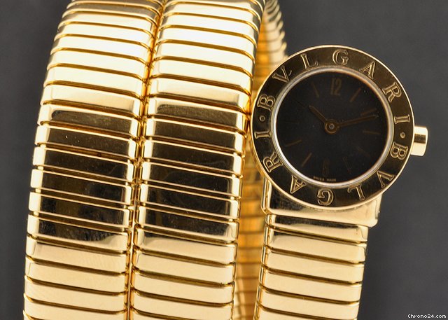 Bulgari 18k Y/G Black Dial Ladies Snake Tubogas B&P BB191T watches