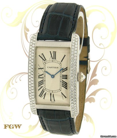 Cartier Tank Americaine GM, White Gold, Diamond Bezel watches