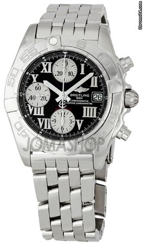 Breitling Chrono Galactic Black Dial Steel Pilot Mens Watch A13358L2-B786SS watches