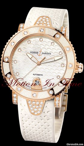 Ulysse Nardin LADY DIVER ROSE GOLD DIAMOND "VANILLA" ON RUBBER STRAP watches