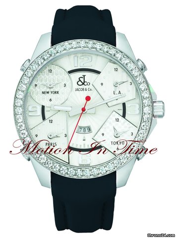 Jacob & Co. The Five Time Zone Watch Stainless Steel w/ 3.25ct Diamond watches