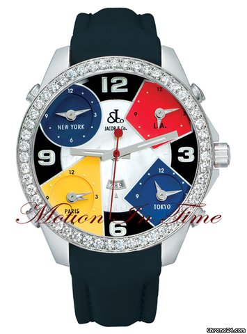 Jacob & Co. The Five Time Zone Watch Stainless Steel w/ 3.25ct Diamond watches