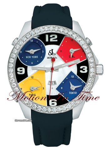 Jacob & Co. The Five Time Zone Watch Stainless Steel w/ 3.25ct Diamond watches