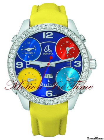 Jacob & Co. The Five Time Zone Watch Stainless Steel w/ 5.00ct Diamond watches