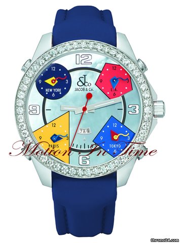 Jacob & Co. The Five Time Zone Watch Stainless Steel w/ 5.00ct Diamond watches