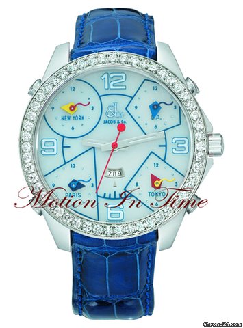 Replica Jacob & Co. The Five Time Zone Stainless Steel "Stone" w/ 3.25ct Diamond Watch