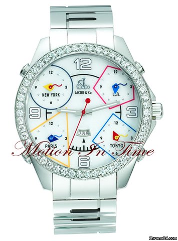 Jacob & Co. The Five Time Zone Stainless Steel "Stone" w/ 3.25ct Diamond watches