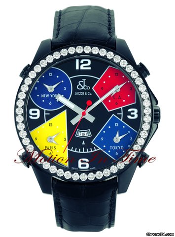 Jacob & Co. The Five Time Zone Watch Black PVD Steel 5.00ct Diamond watches