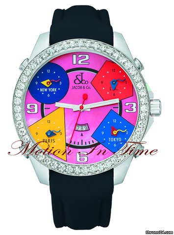 Jacob & Co. The Five Time Zone Watch Stainless Steel w/ 3.25ct Diamond watches