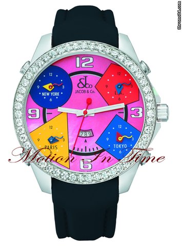 Jacob & Co. The Five Time Zone Watch Stainless Steel w/ 5.00ct Diamond watches