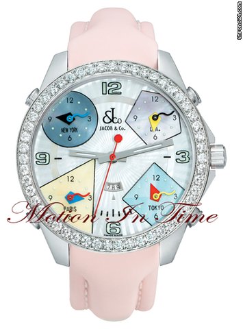Jacob & Co. The Five Time Zone Watch Pastel Dial w/ 3.25ct Diamond watches