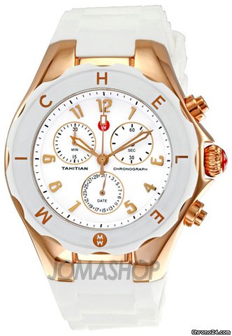 Michele Tahitian Jelly Bean Large White Rubber Strap Chronograph Ladies Watch MWW12F000008 watches