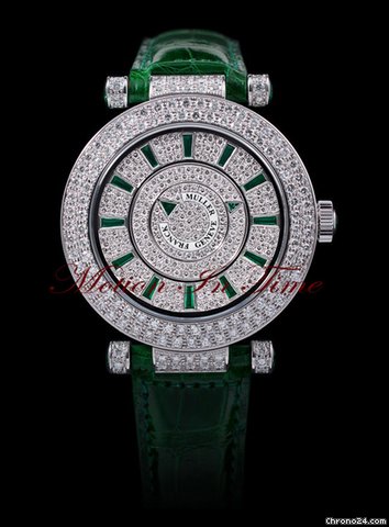 Franck Muller "DOUBLE MYSTERY" WHITE GOLD 42mm DIAMOND & EMERALD watches