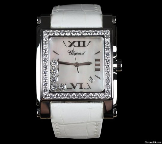 Chopard Happy Sport Square Ladies SS/18K White Gold Diamonds watches
