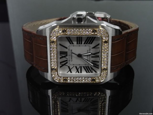 Cartier Santos 100 Large Steel/Gold Diamond watches
